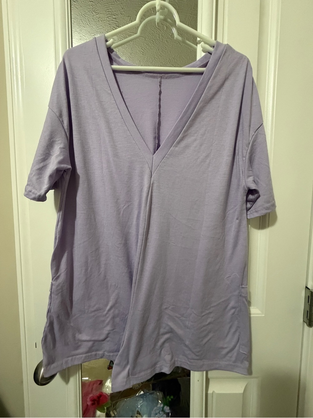 SHEIN Lavender V-Neck Short Sleeve Tunic Top